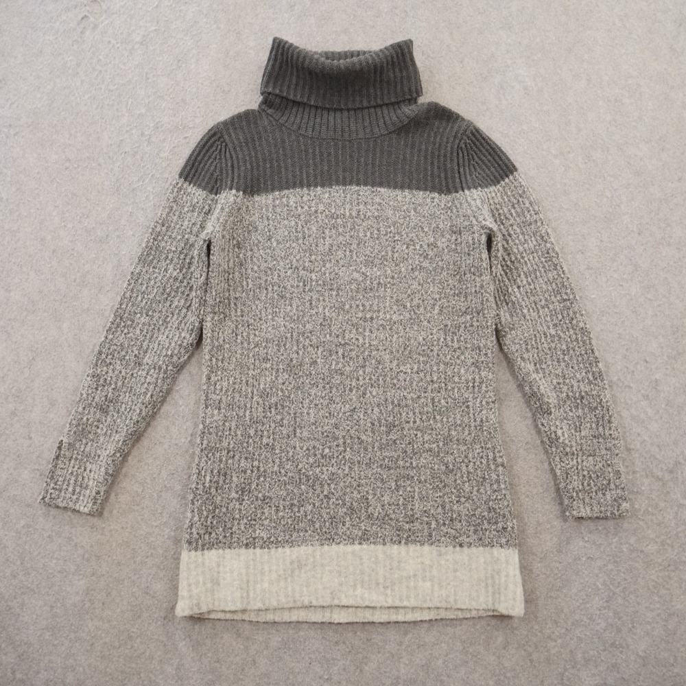 Banana Republic Sweater Dress Womens Medium Gray Turtleneck Knit Merino Wool